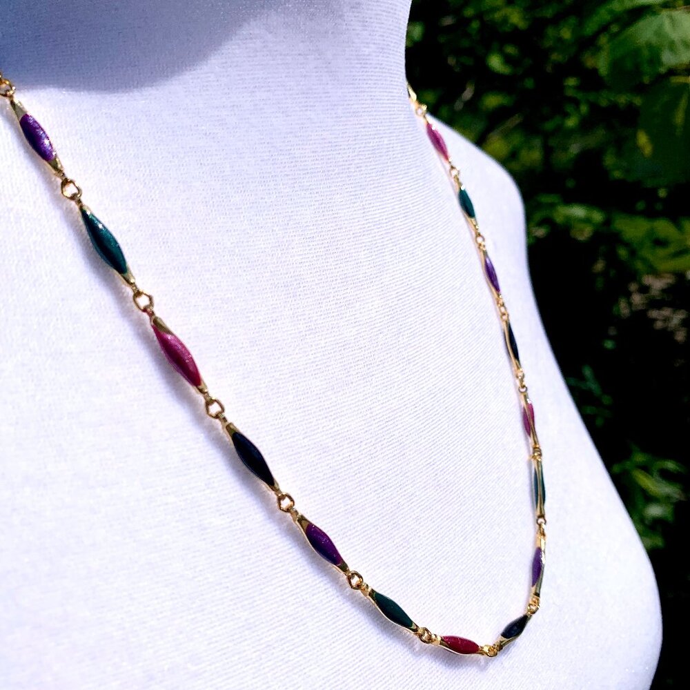 SALE $9.00 Vtg Multi Color Enamel Harlequin Necklace